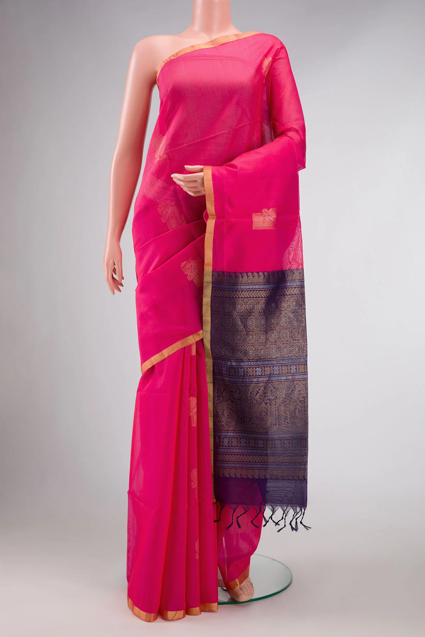 Dark Pink Dual Tone Silk Cotton Saree