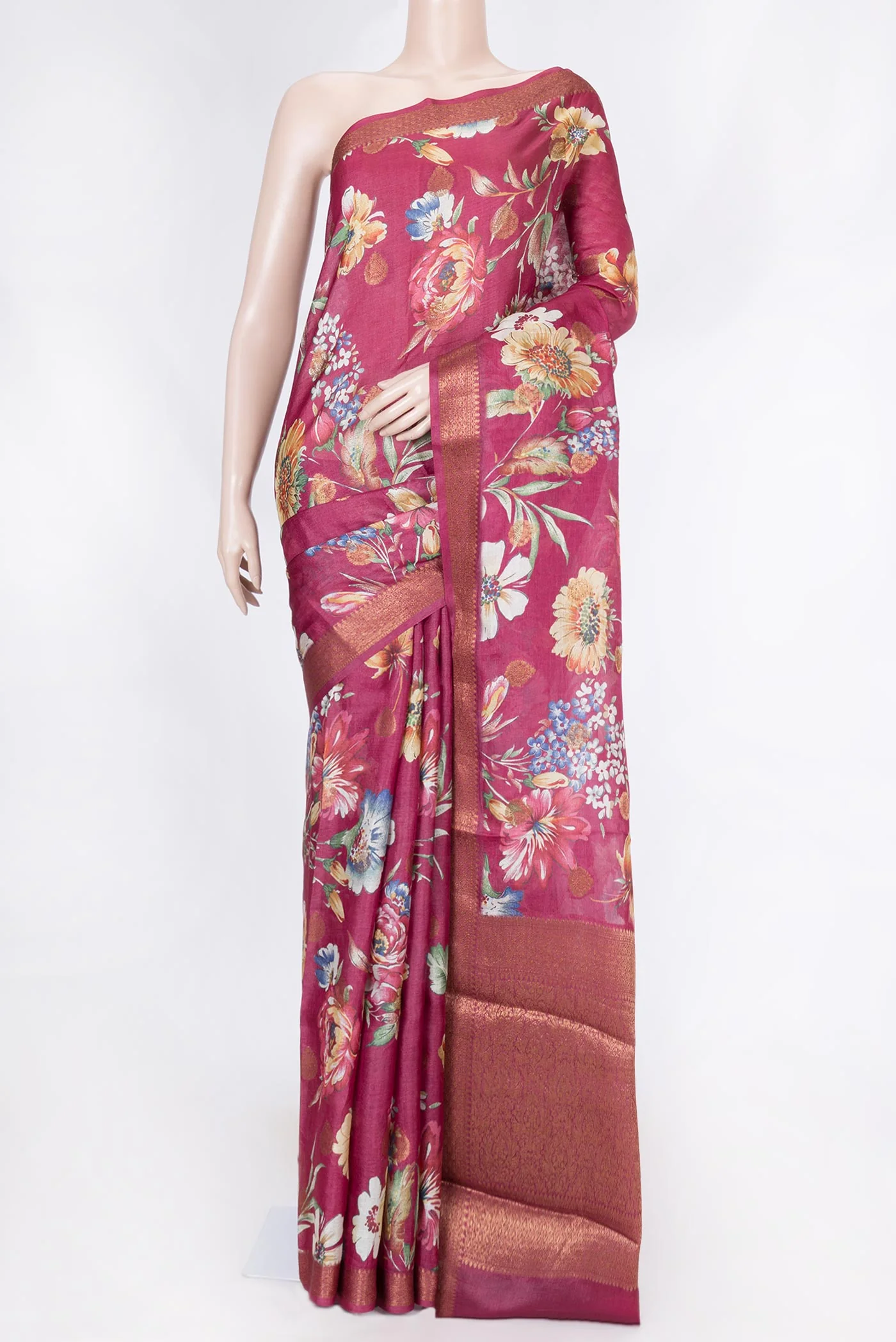 Dark Pink Dual Tone Tussar Silk Saree