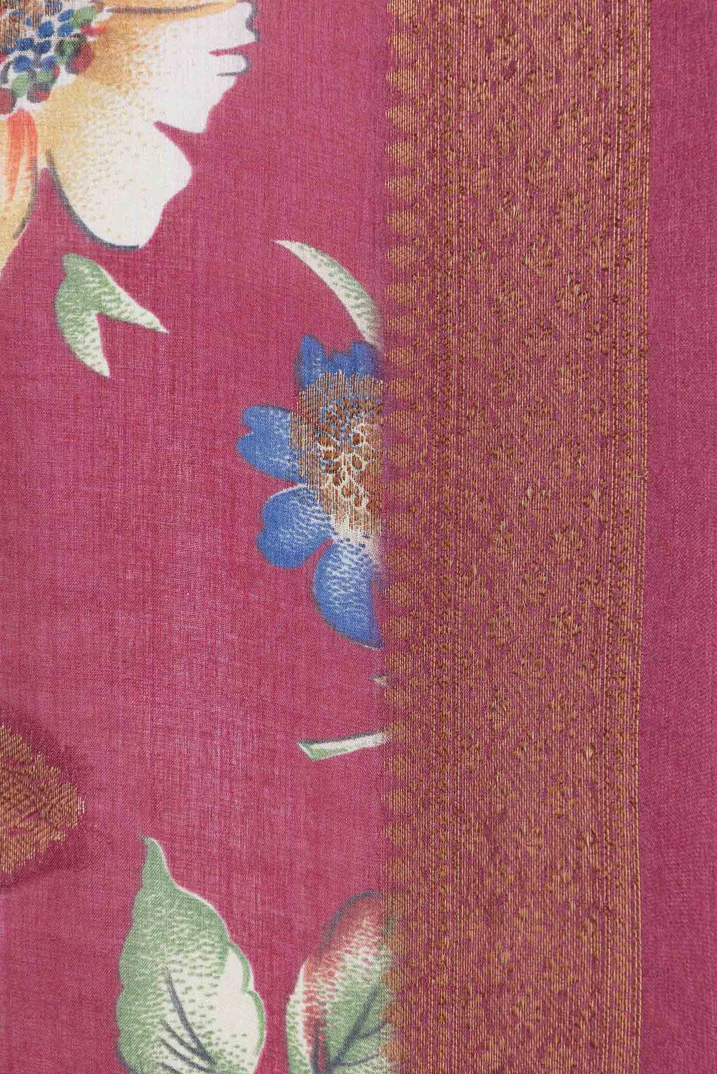 Dark Pink Dual Tone Tussar Silk Saree - Image 3