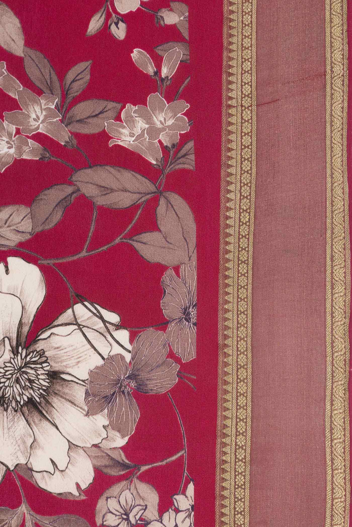 Dark Pink Mysore Crepe Saree - Image 3