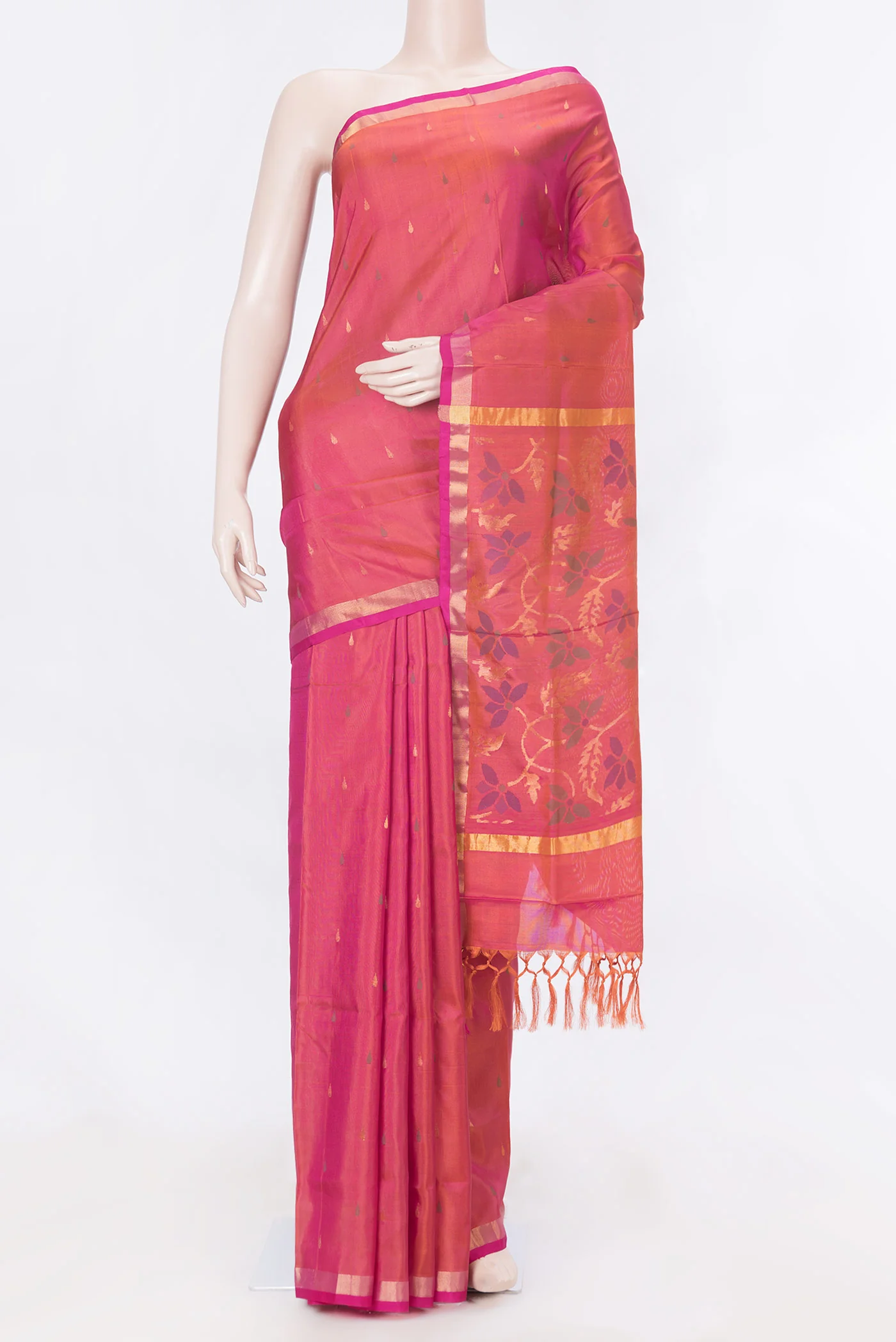 Dark Pink Dual Tone Uppada Silk Saree