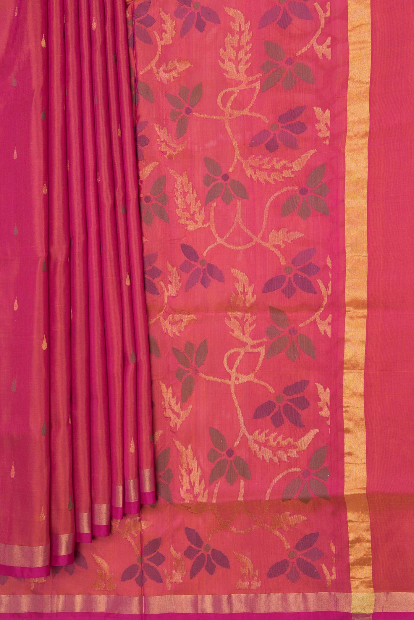 Dark Pink Dual Tone Uppada Silk Saree - Image 4