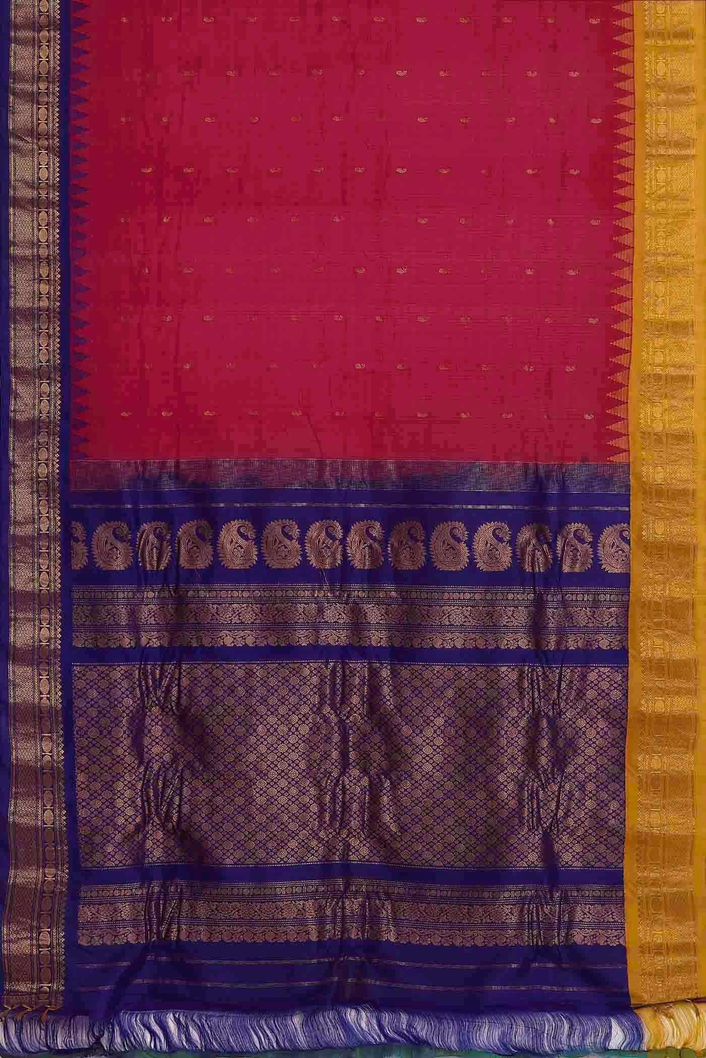 Dark Pink Gadwal Silk Cotton Saree - Image 4