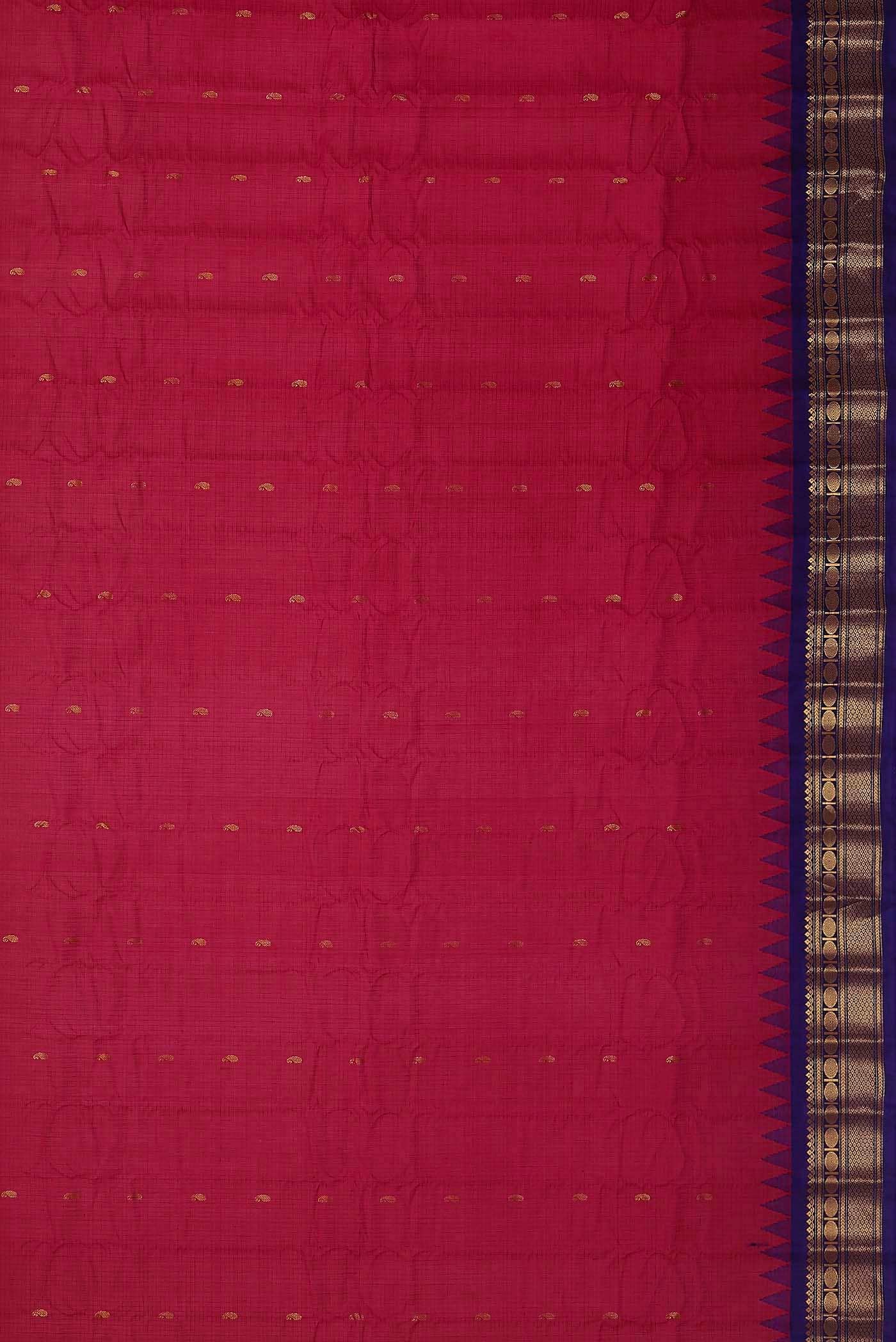 Dark Pink Gadwal Silk Cotton Saree - Image 6