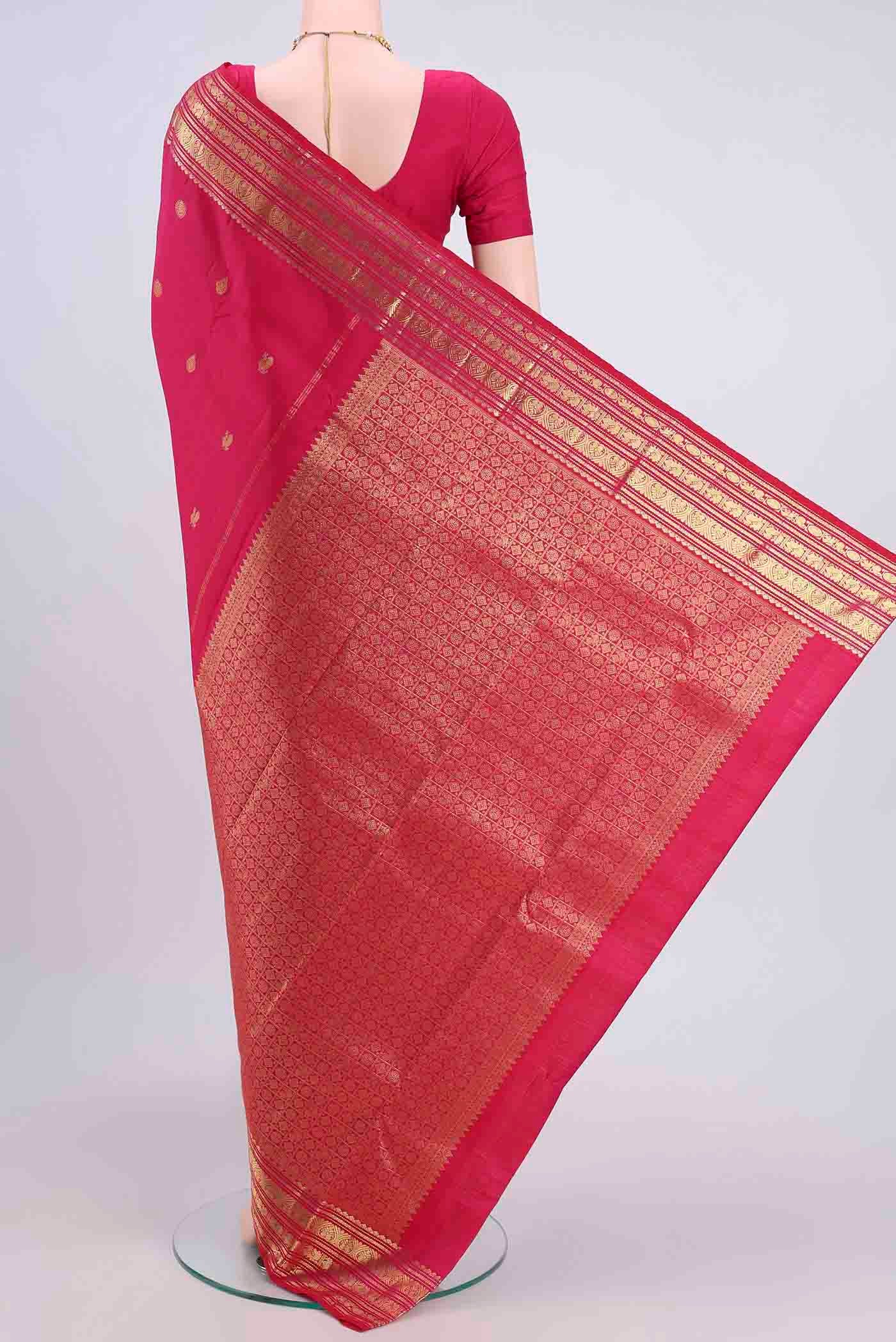 Dark Pink Kanjivaram Silk Saree - Image 3