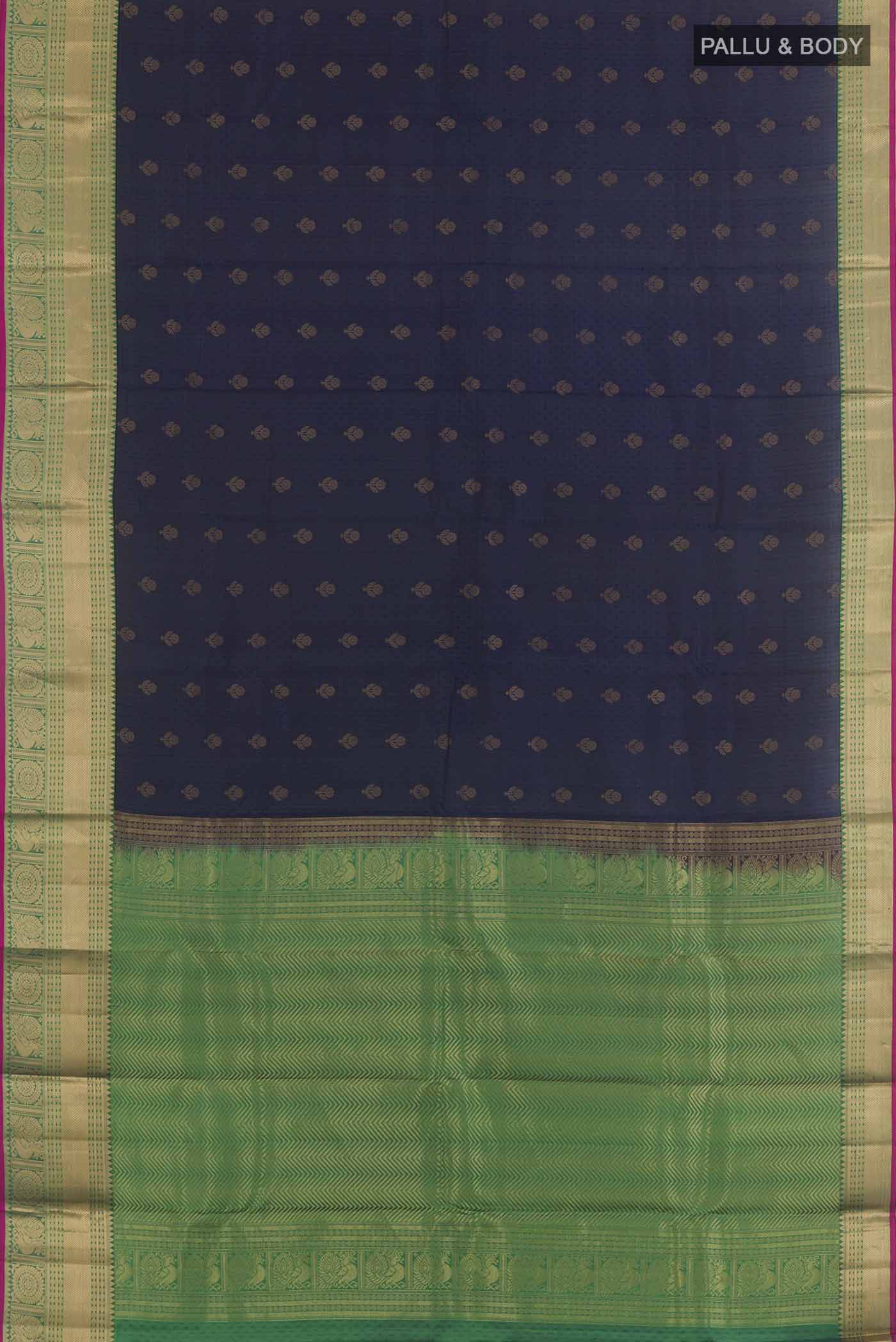 Navy Blue Kanjivaram Silk Saree - Image 3