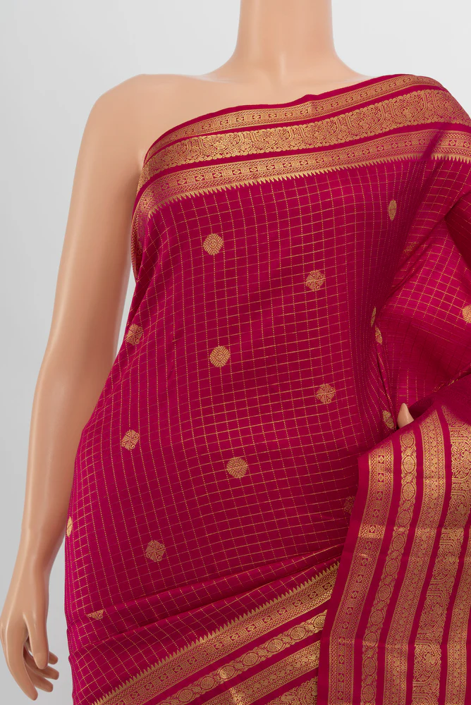 Dark Pink Kanjivaram Silk Saree - Image 2