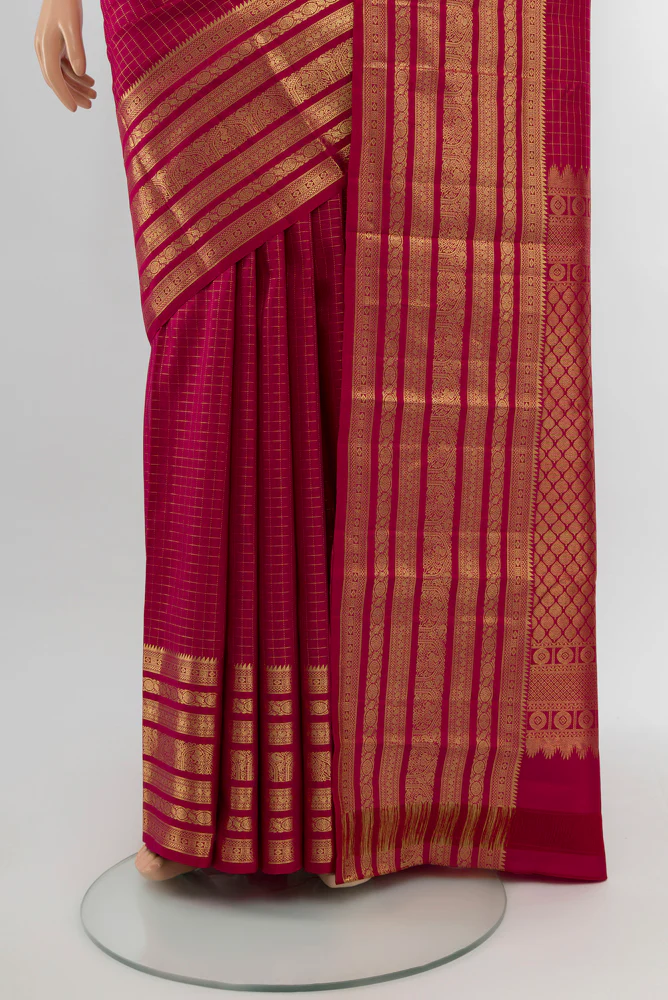 Dark Pink Kanjivaram Silk Saree - Image 3