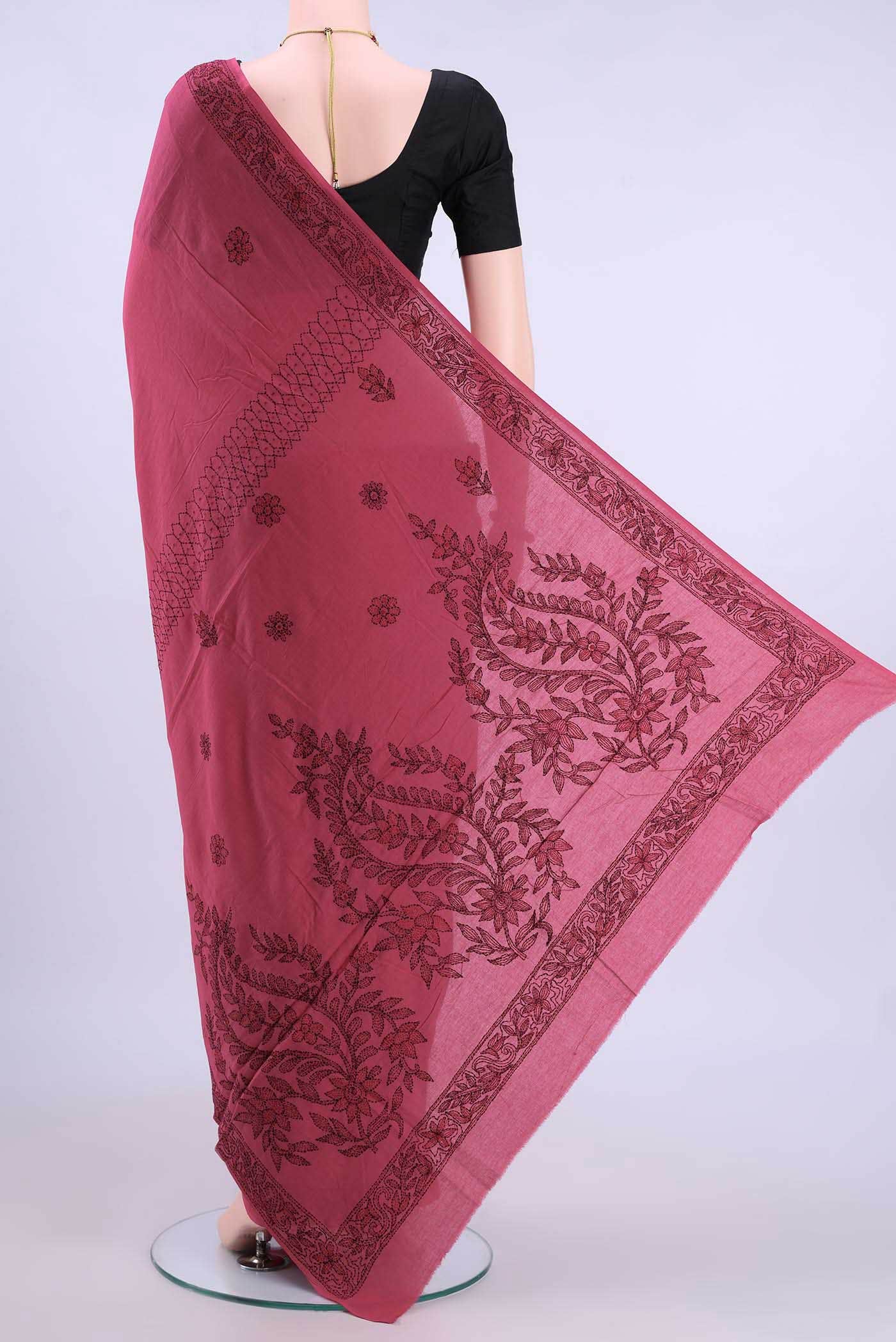 Dark Pink Kantha Silk Saree - Image 2