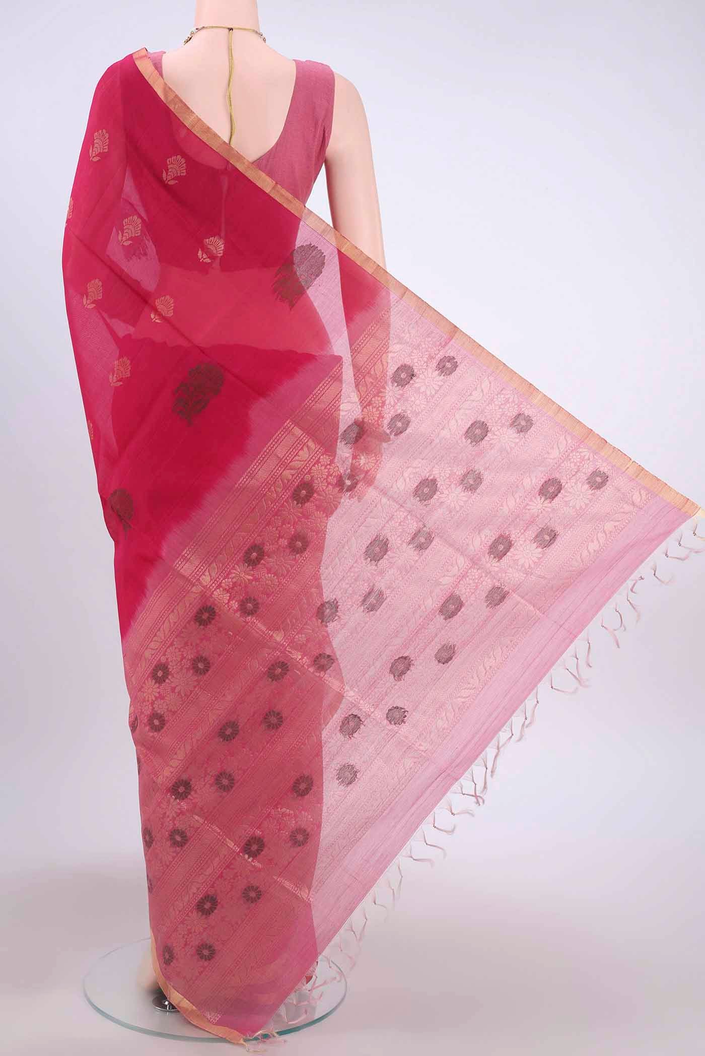 Pink Silk Cotton Saree - Image 3