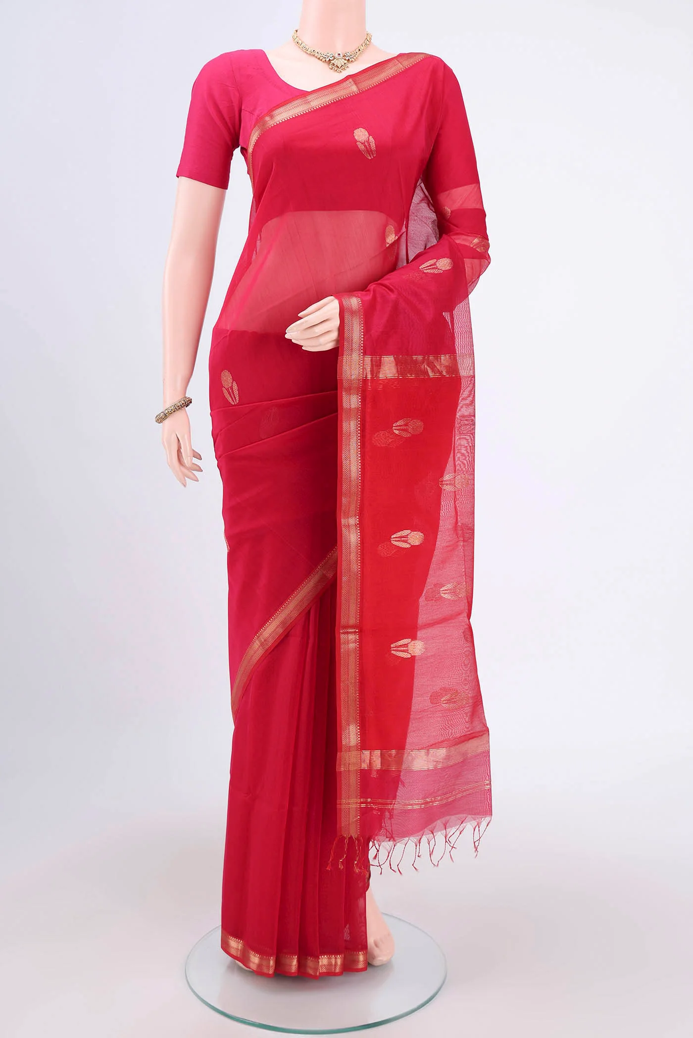Pink Maheshwari Silk Cotton Saree
