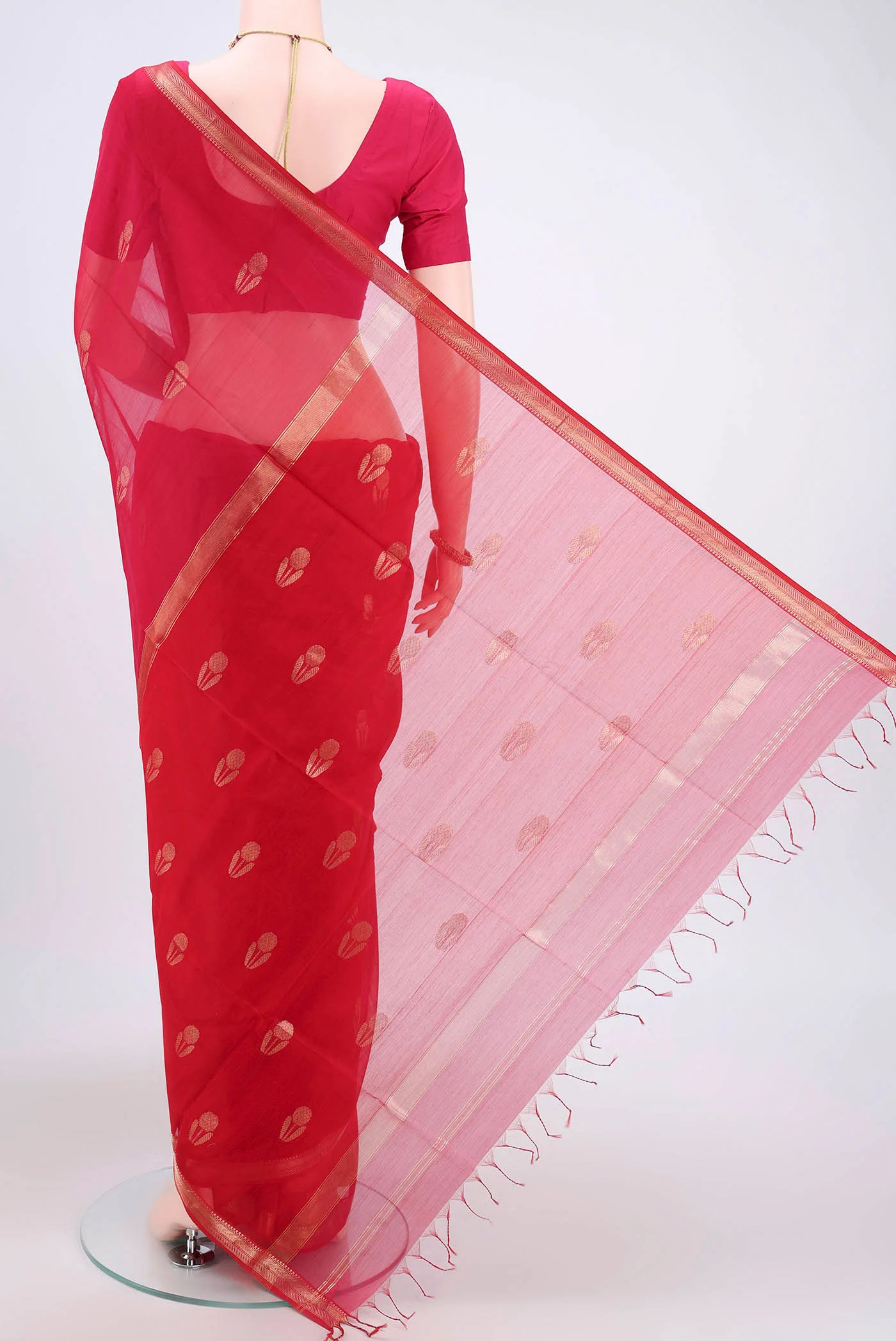 Pink Maheshwari Silk Cotton Saree - Image 3