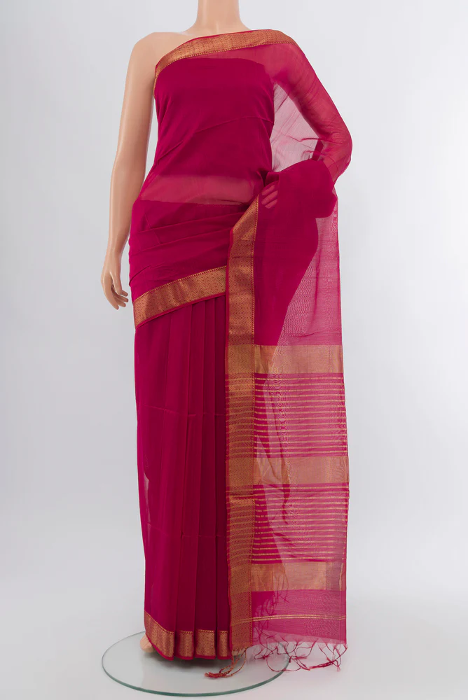 Dark Pink Maheshwari Silk Cotton Saree