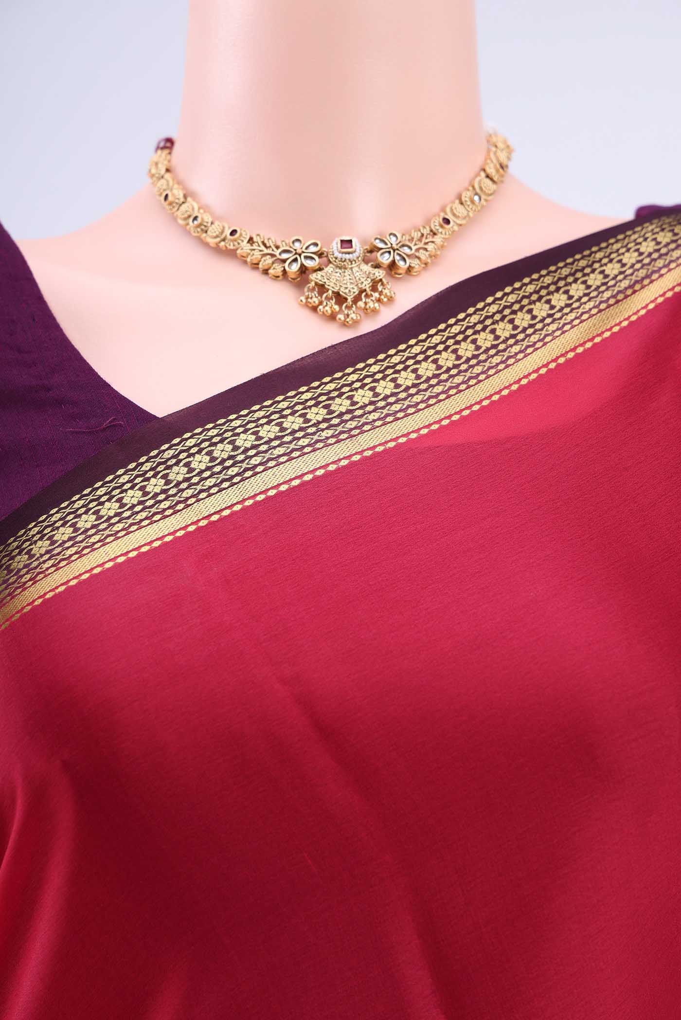 Dark Pink Mysore Crepe Saree - Image 2
