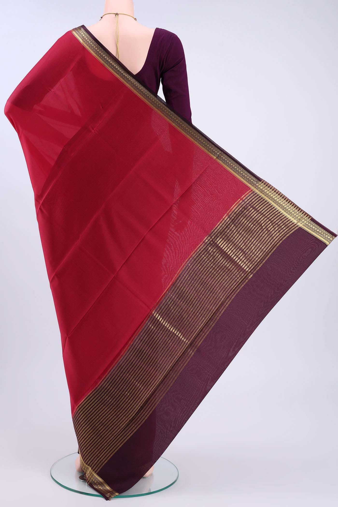 Dark Pink Mysore Crepe Saree - Image 3