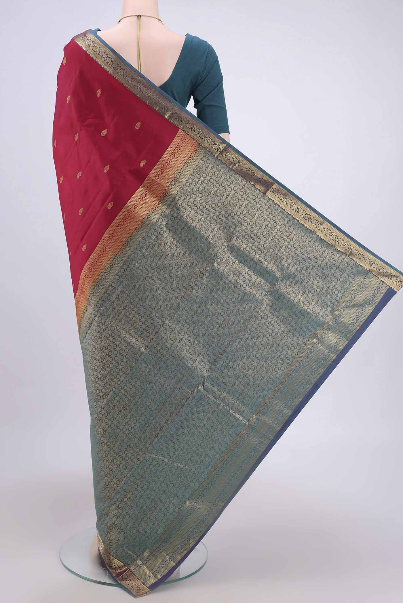 Dark Pink Kanjivaram Silk Saree - Image 3