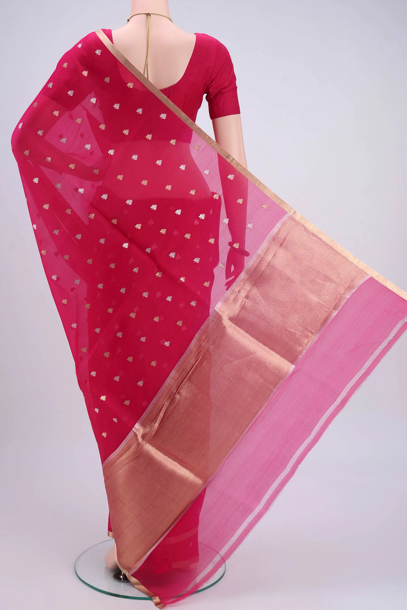 Pink Banarasi Kora Silk Saree - Image 3