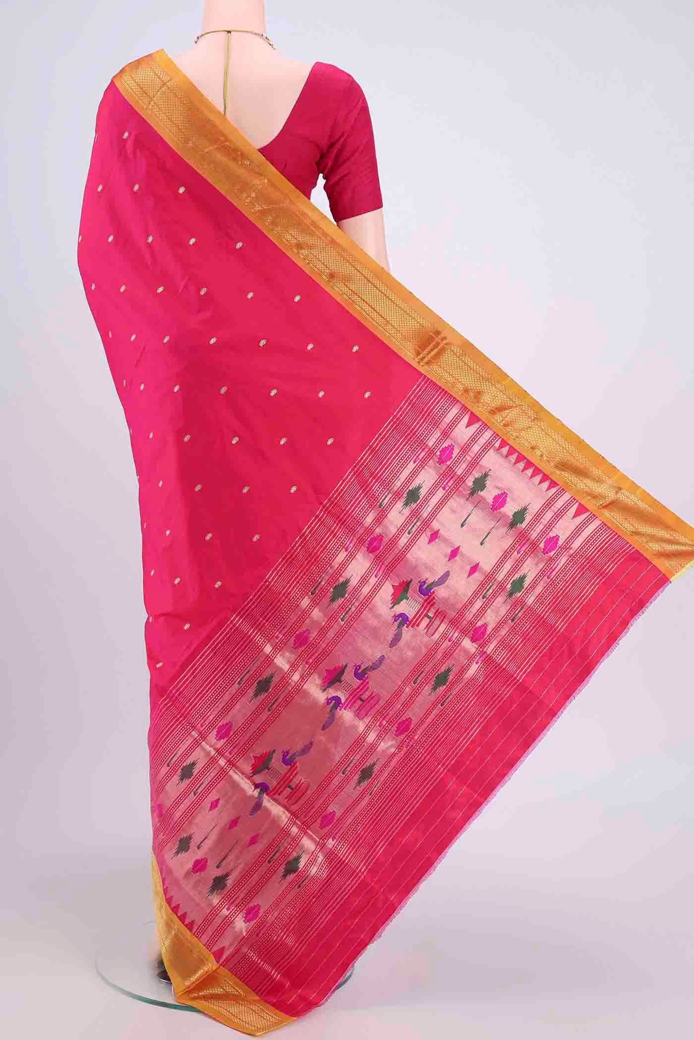 Dark Pink Paithani Silk Saree - Image 3