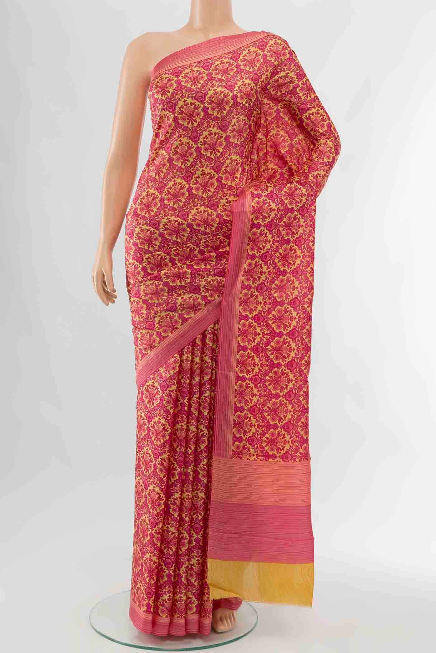 Dark Pink Printed Silk Saree