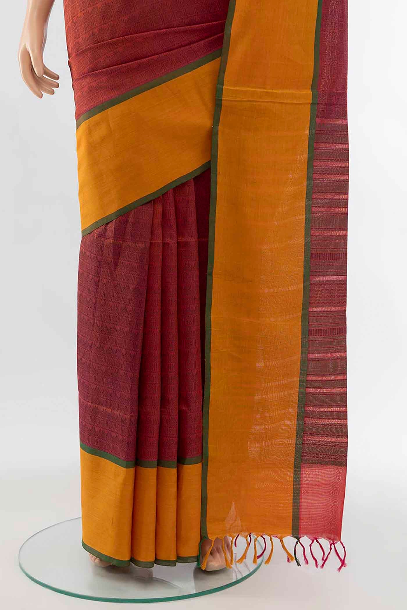 Dark Pink Silk Cotton Saree - Image 3