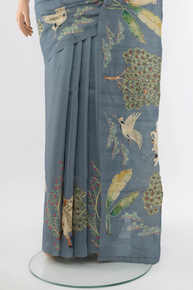 Davys Grey Art Silk Saree - Image 3