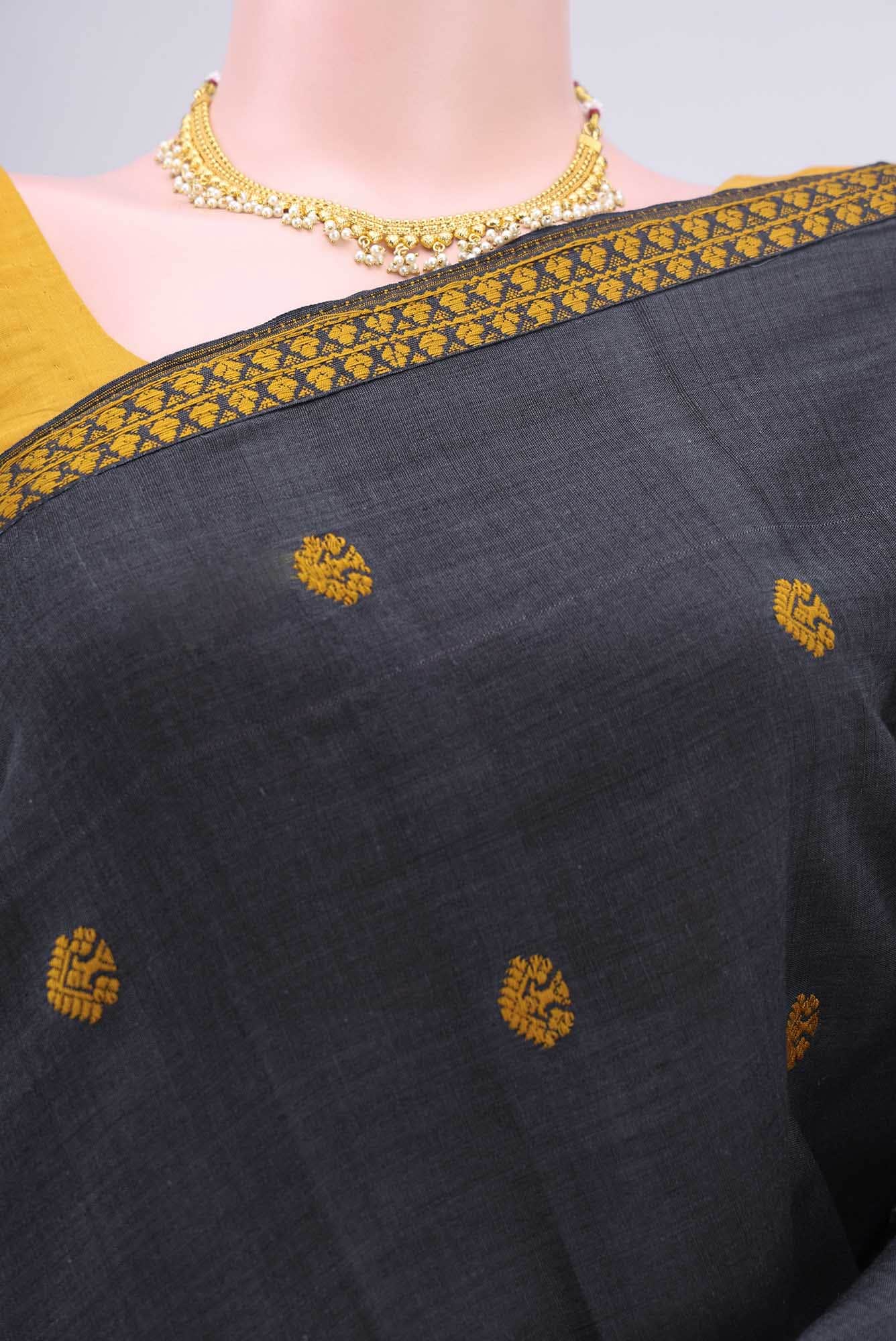 Davys Grey Assam Cotton Saree - Image 2