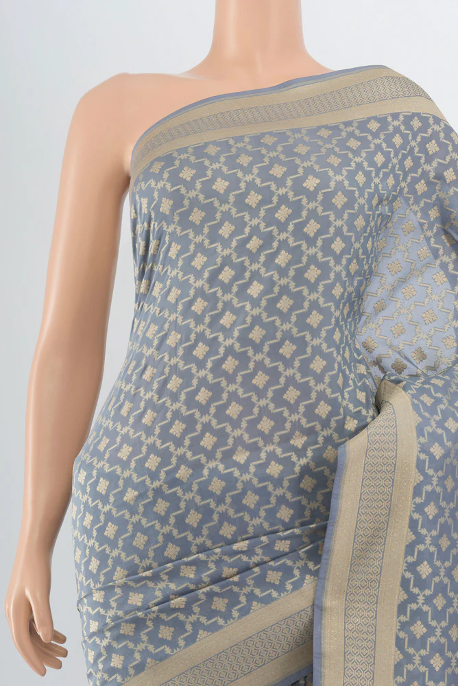 Blue Grey Banarasi Silk Saree - Image 2