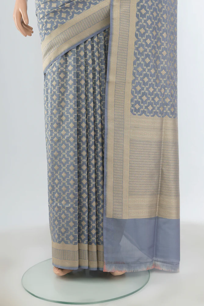 Blue Grey Banarasi Silk Saree - Image 3