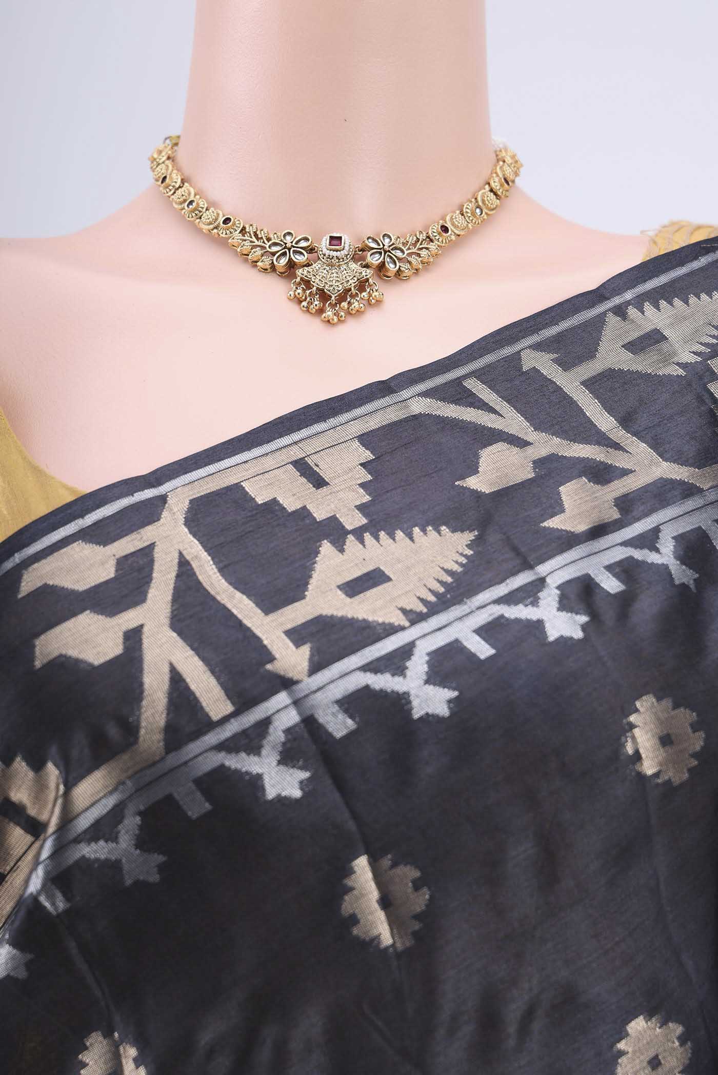 Black Banarasi Tussar Silk Saree - Image 2