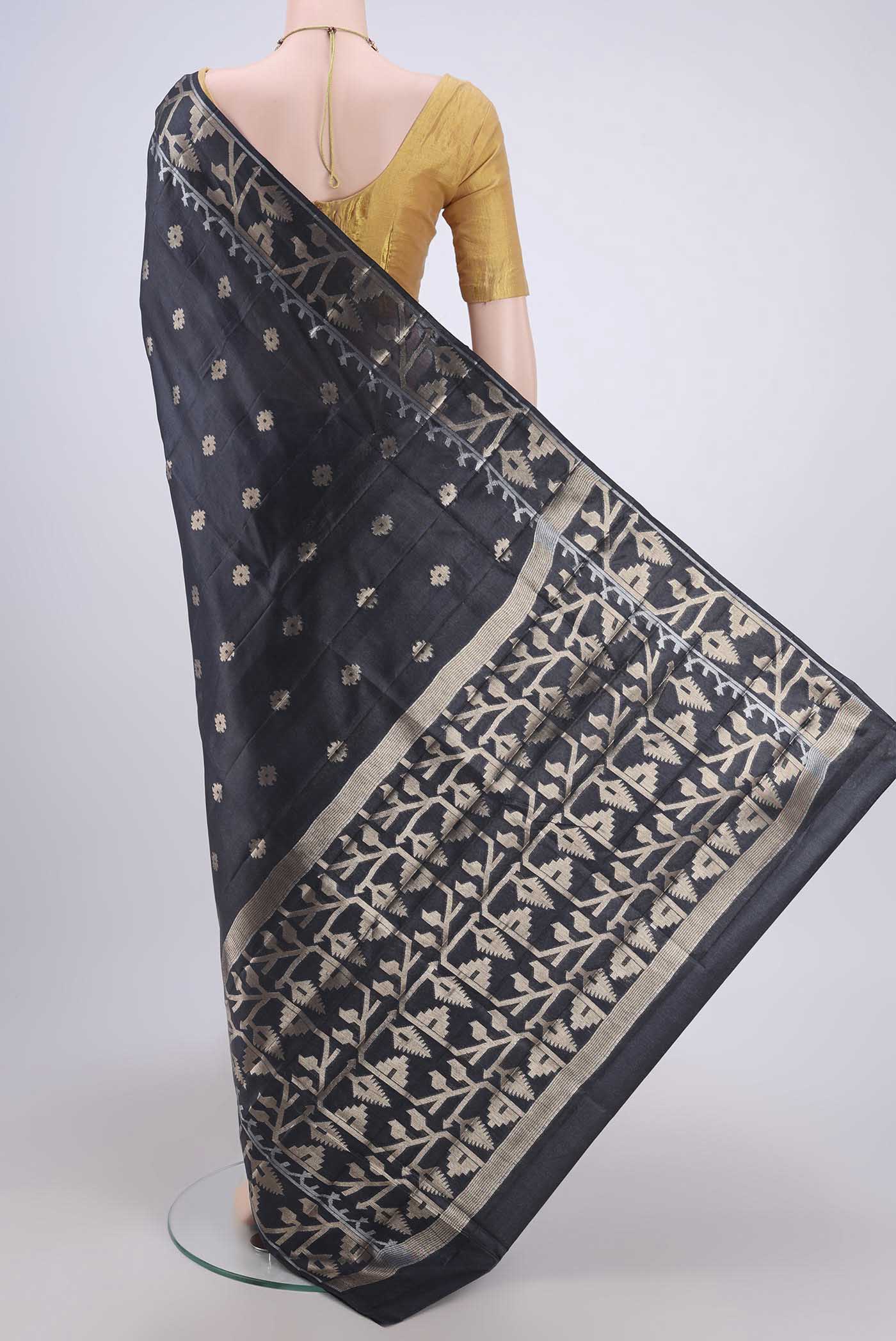 Black Banarasi Tussar Silk Saree - Image 3