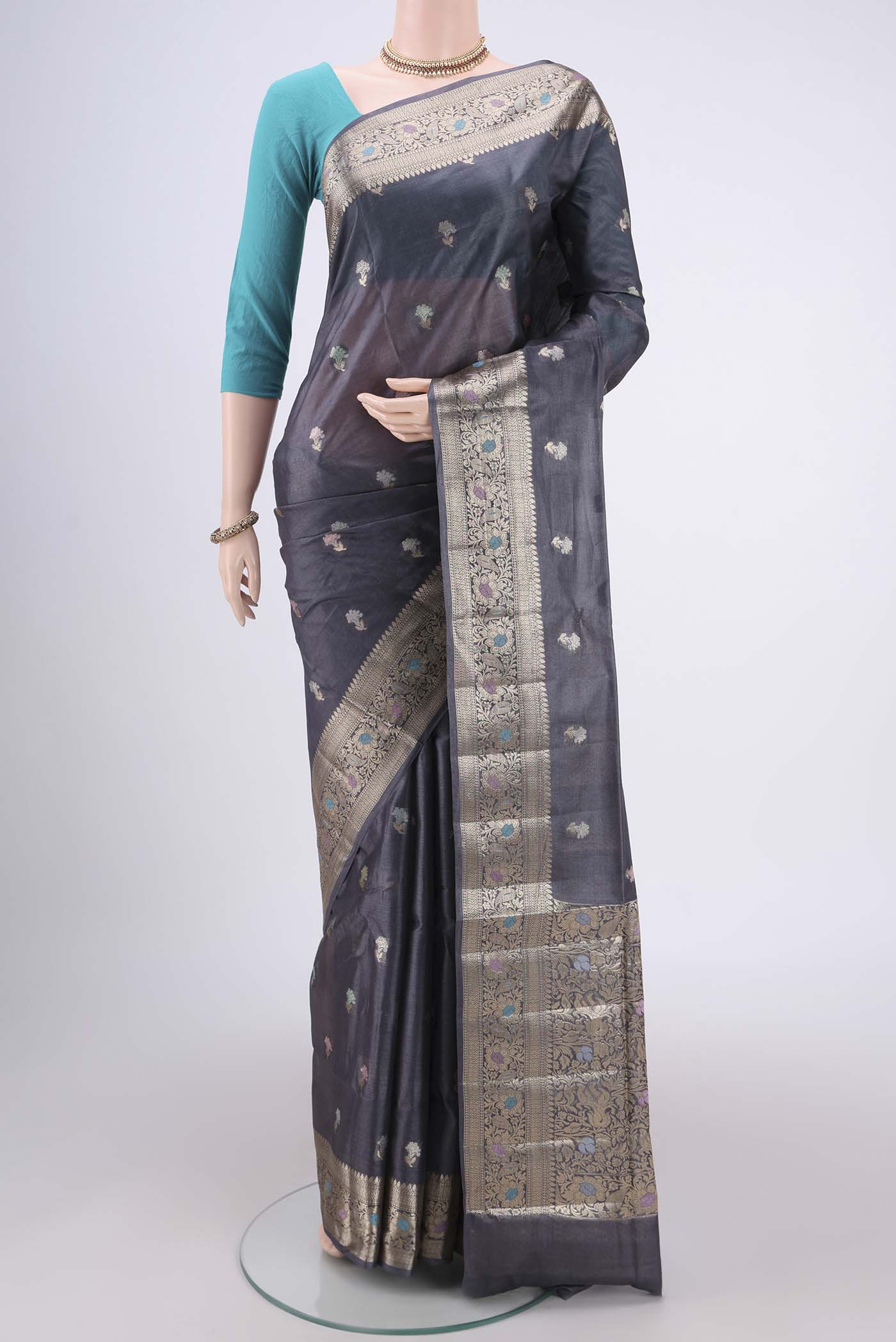 Davys Grey Banarasi Tussar Silk Saree