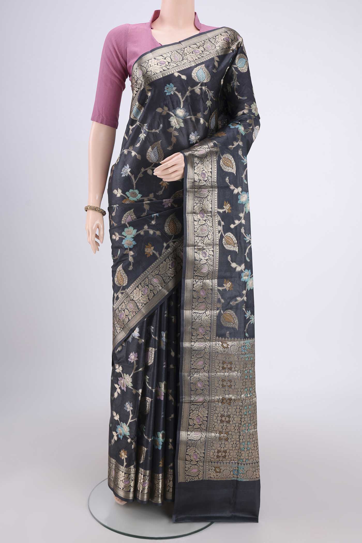 Davys Grey Banarasi Tussar Silk Saree