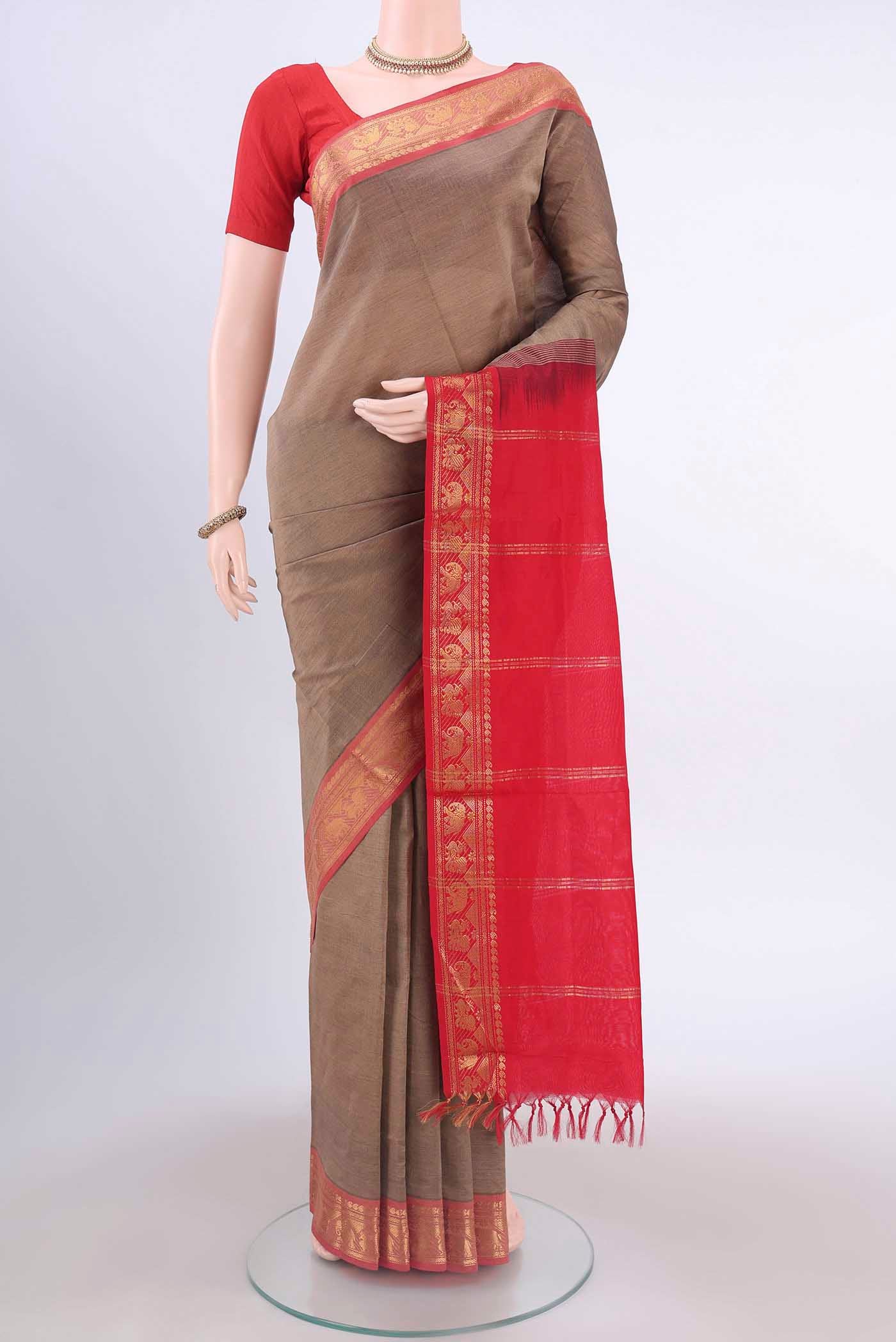 Davys Grey Blended Poly Cotton Saree
