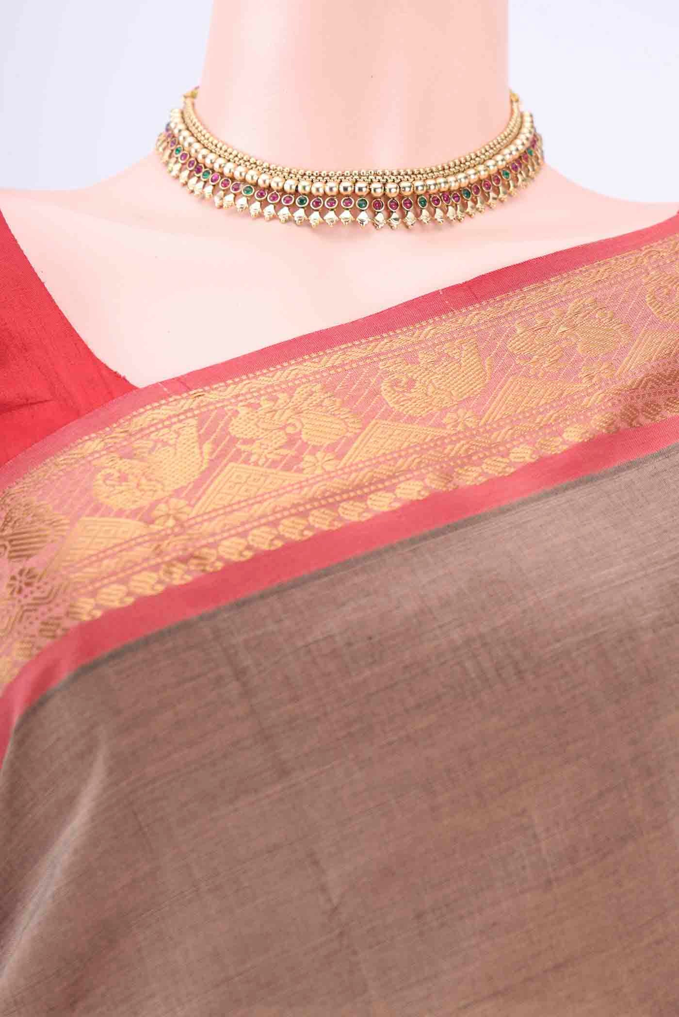 Davys Grey Blended Poly Cotton Saree - Image 2