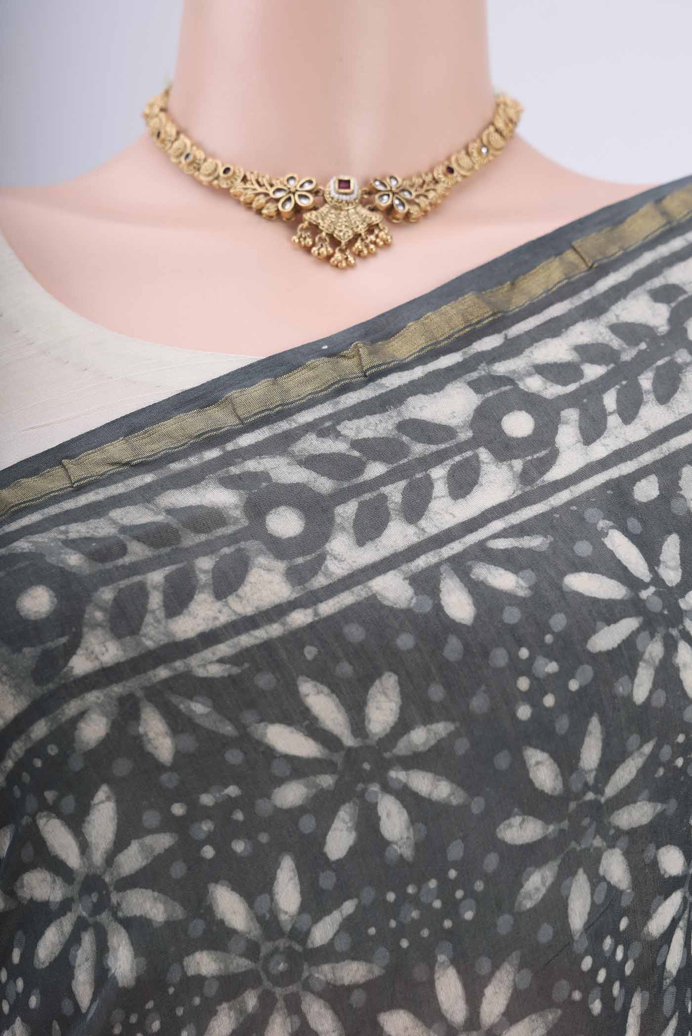 Davys Grey Chanderi Silk Cotton Saree - Image 2