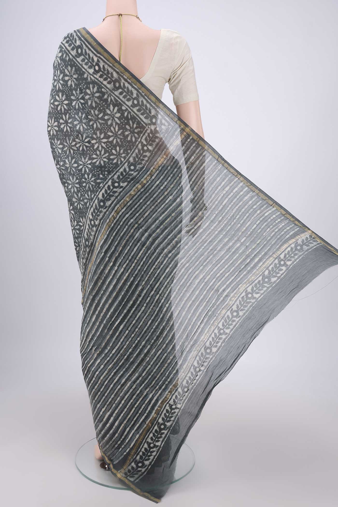 Davys Grey Chanderi Silk Cotton Saree - Image 3