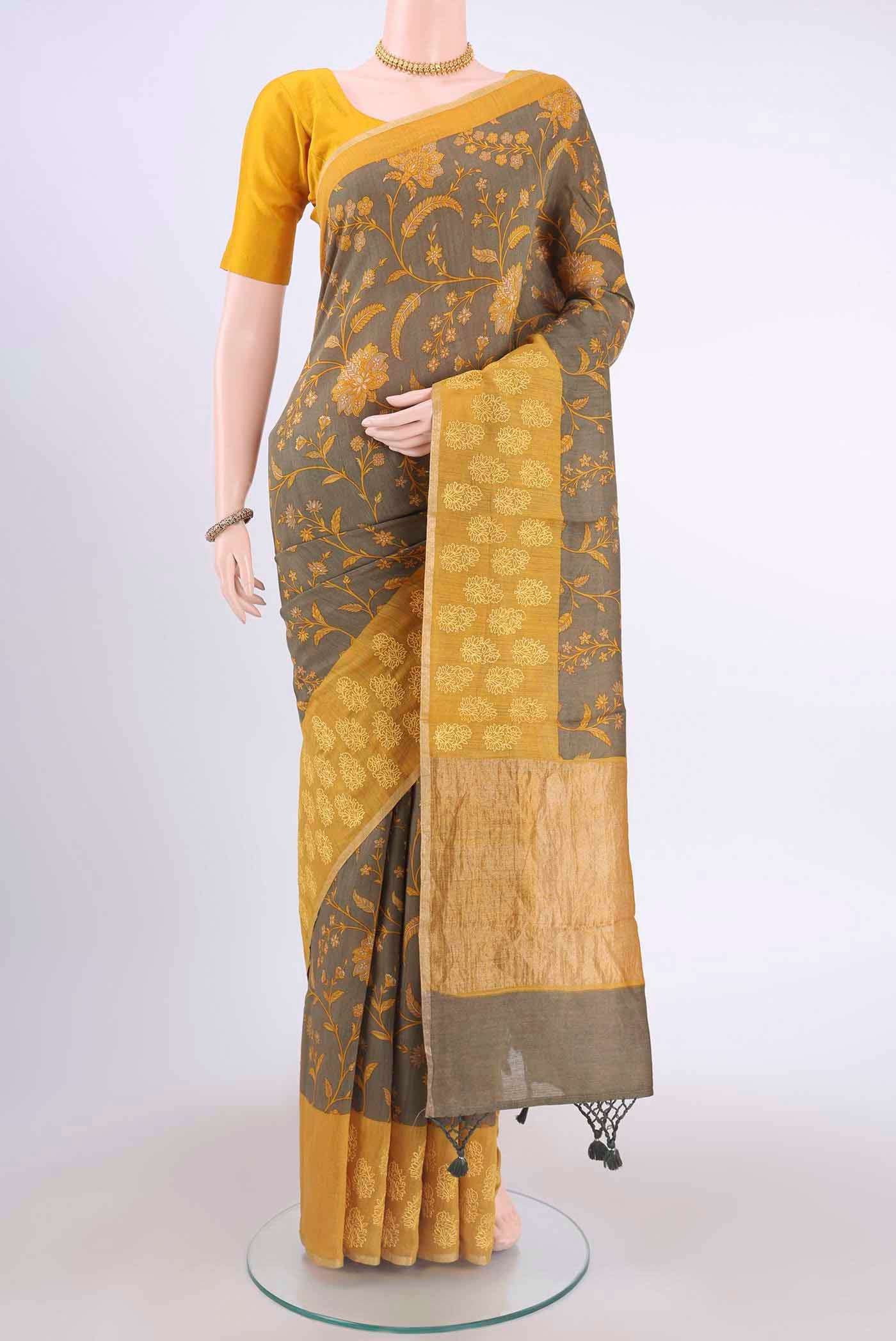 Davys Grey Dual Tone Tussar Silk Saree