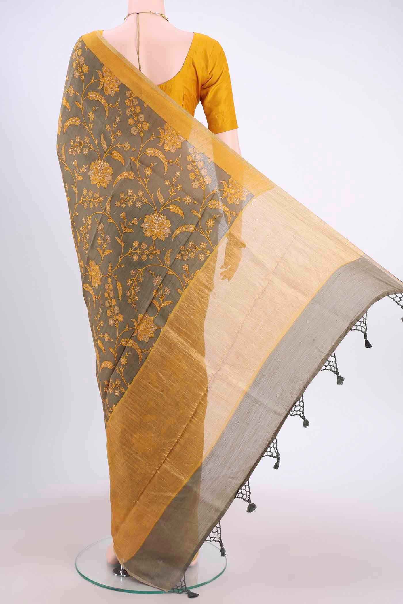 Davys Grey Dual Tone Tussar Silk Saree - Image 3