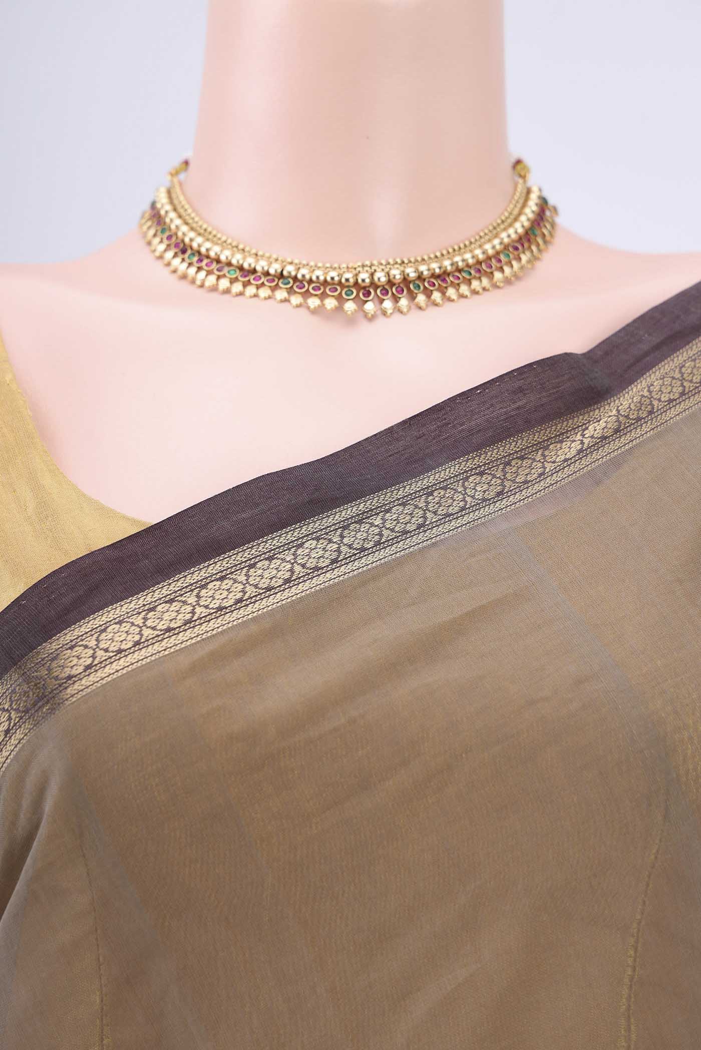 Dark Beige Kanchi Cotton Saree - Image 2