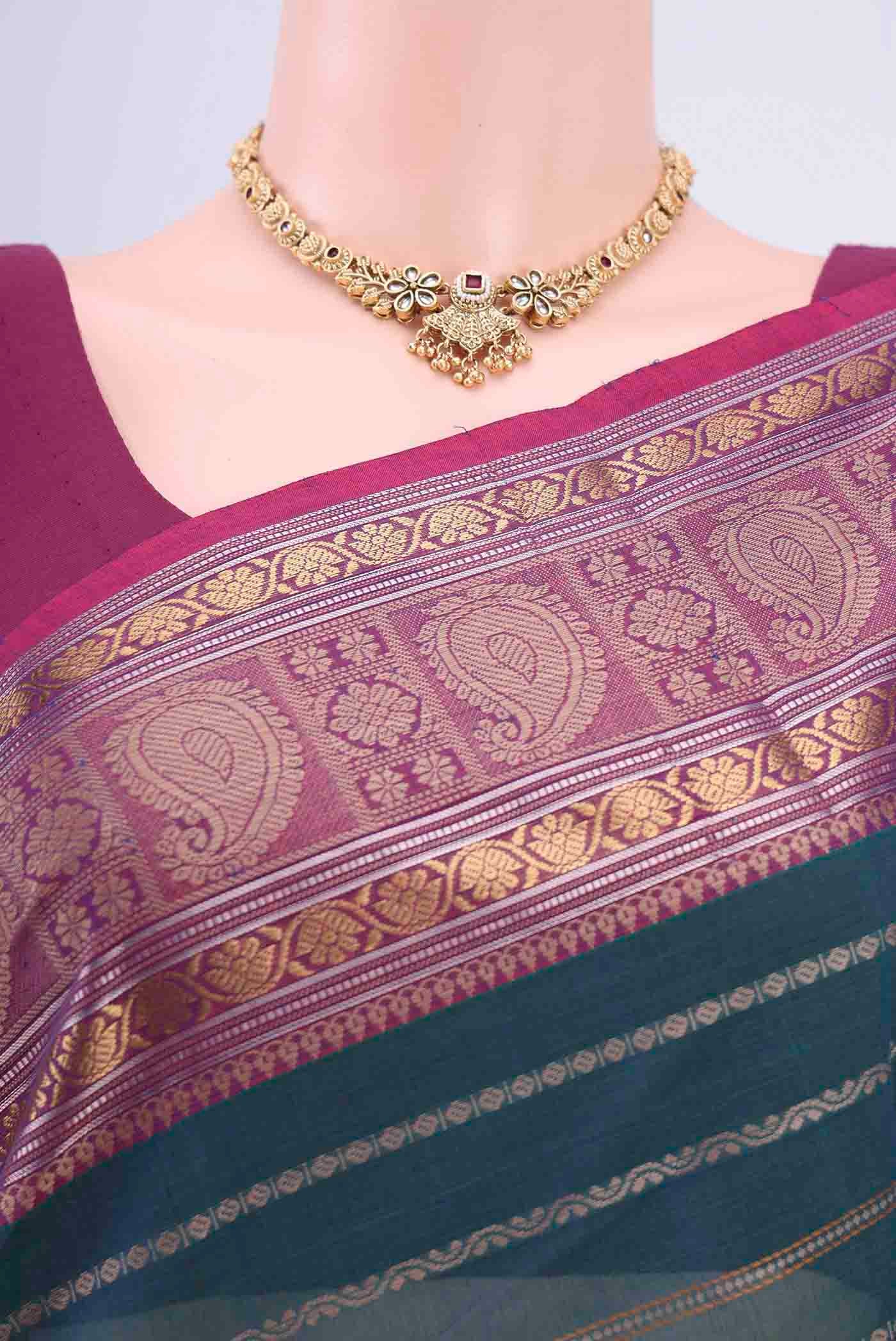 Blue Kanchi Cotton Saree - Image 2