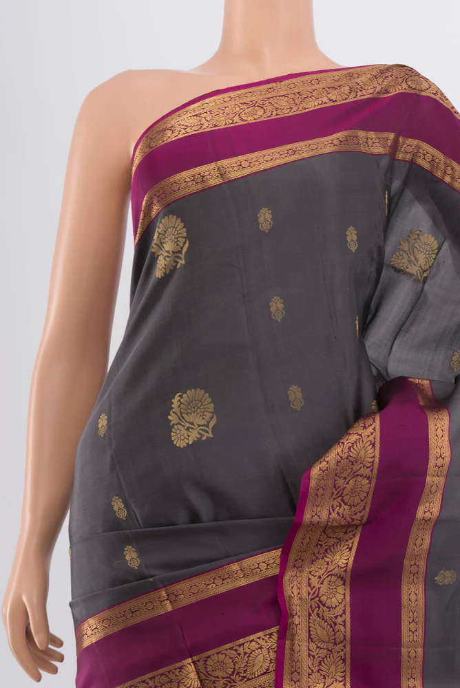 Davys Grey Dual Tone Kanjivaram Silk Saree - Image 2