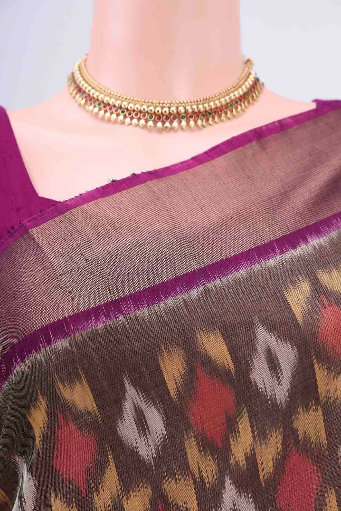 Davys Grey Silk Cotton Saree - Image 2