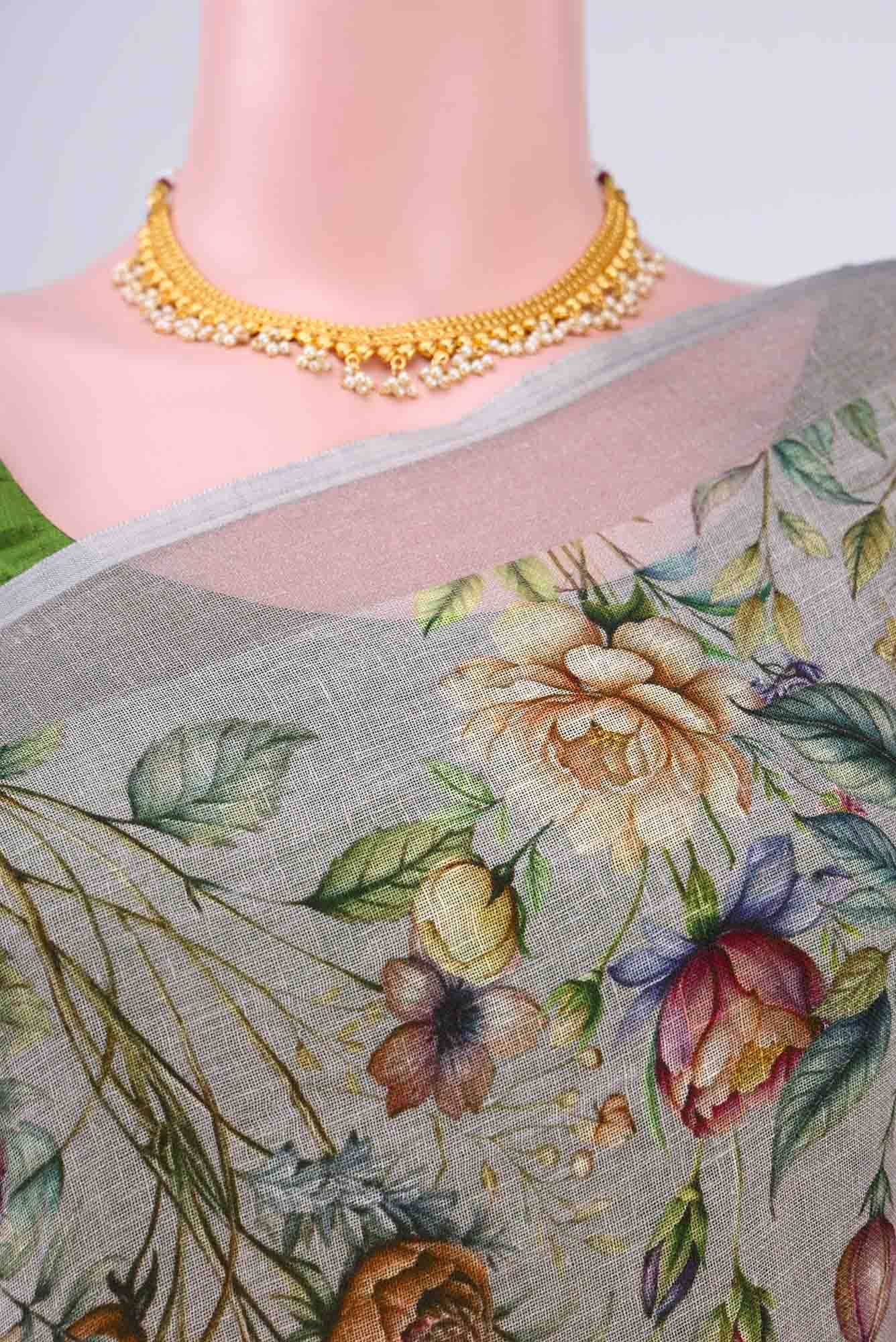 Davys Grey Linen Cotton Saree - Image 3