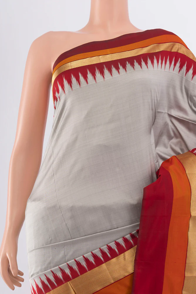 Grey Pochampally Silk Saree - Image 2