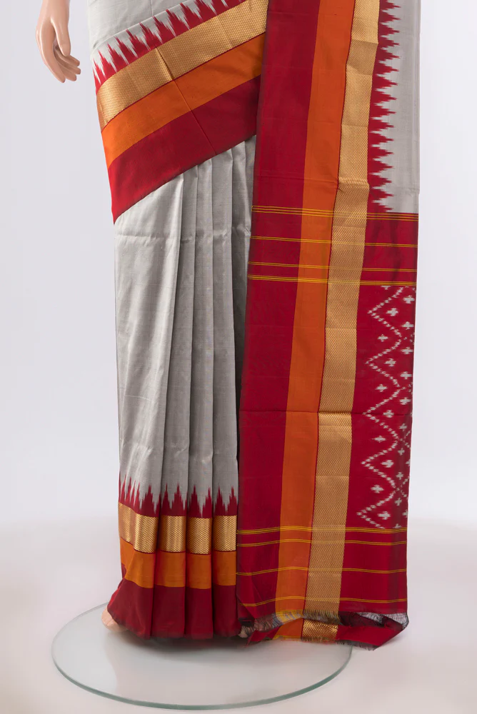 Grey Pochampally Silk Saree - Image 3