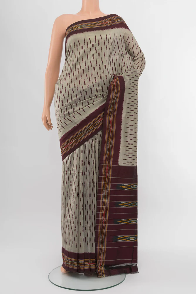 Davys Grey Pochampally Silk Saree
