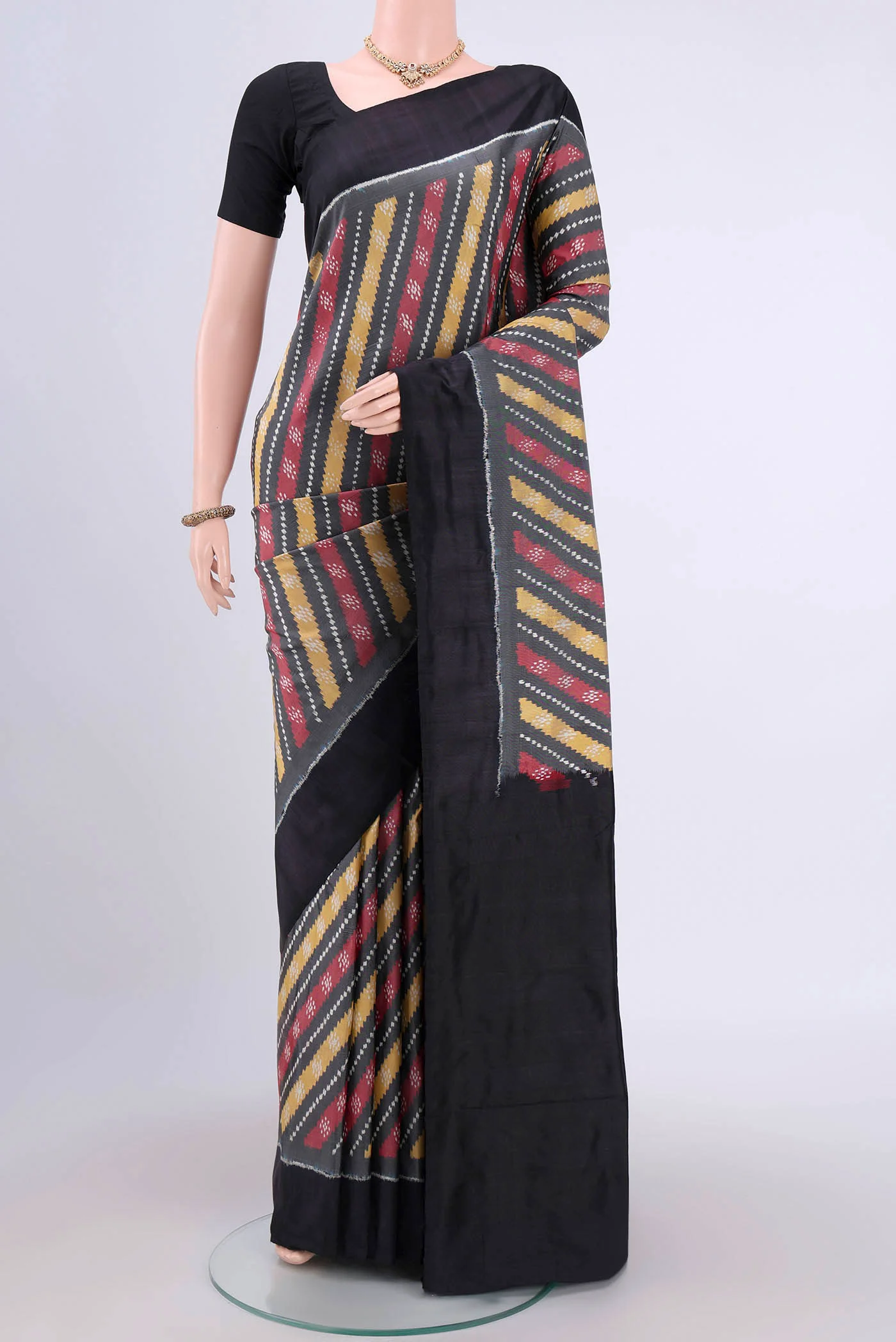 Davys Grey Pochampally Silk Saree