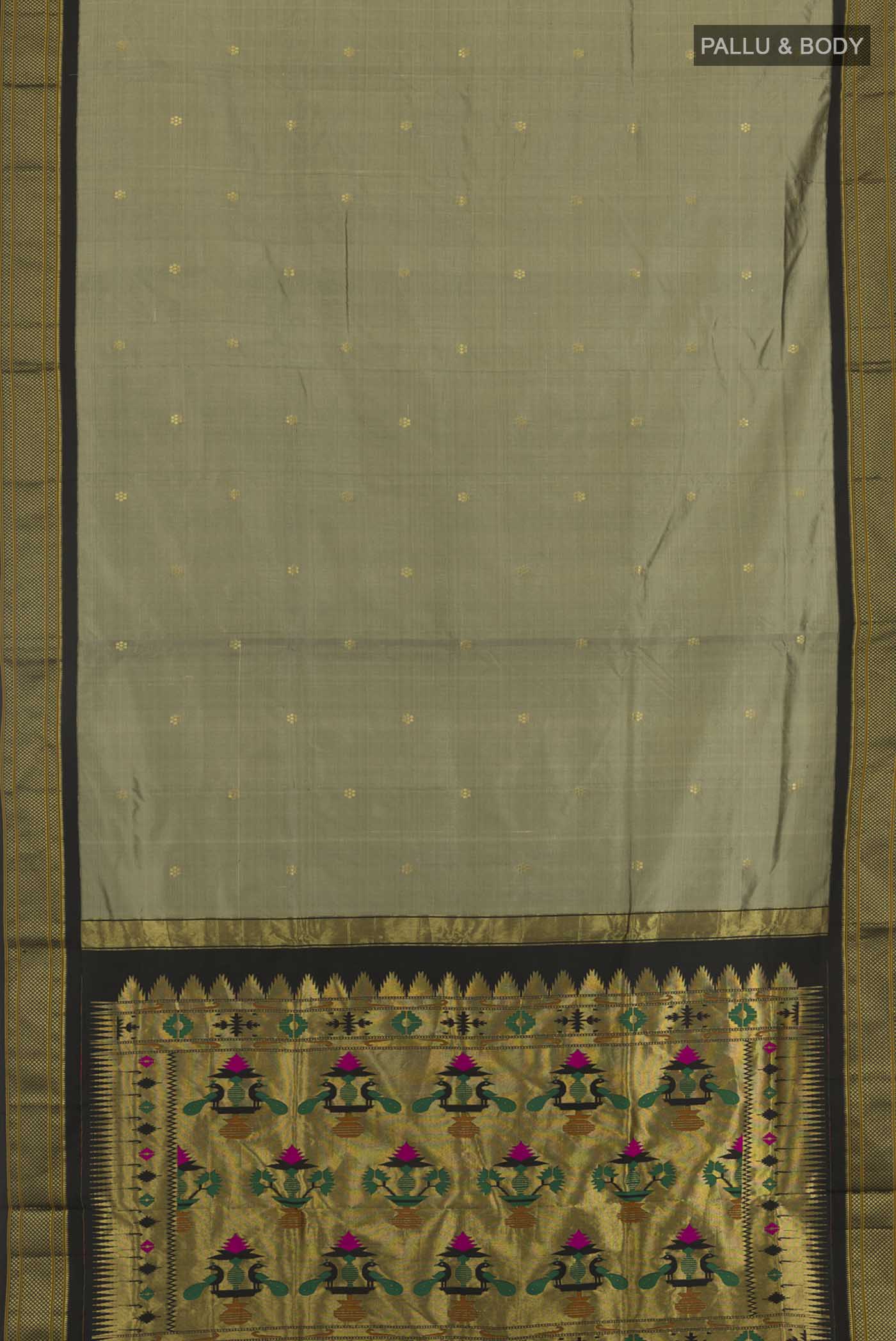 Davys Grey Paithani Silk Saree - Image 3