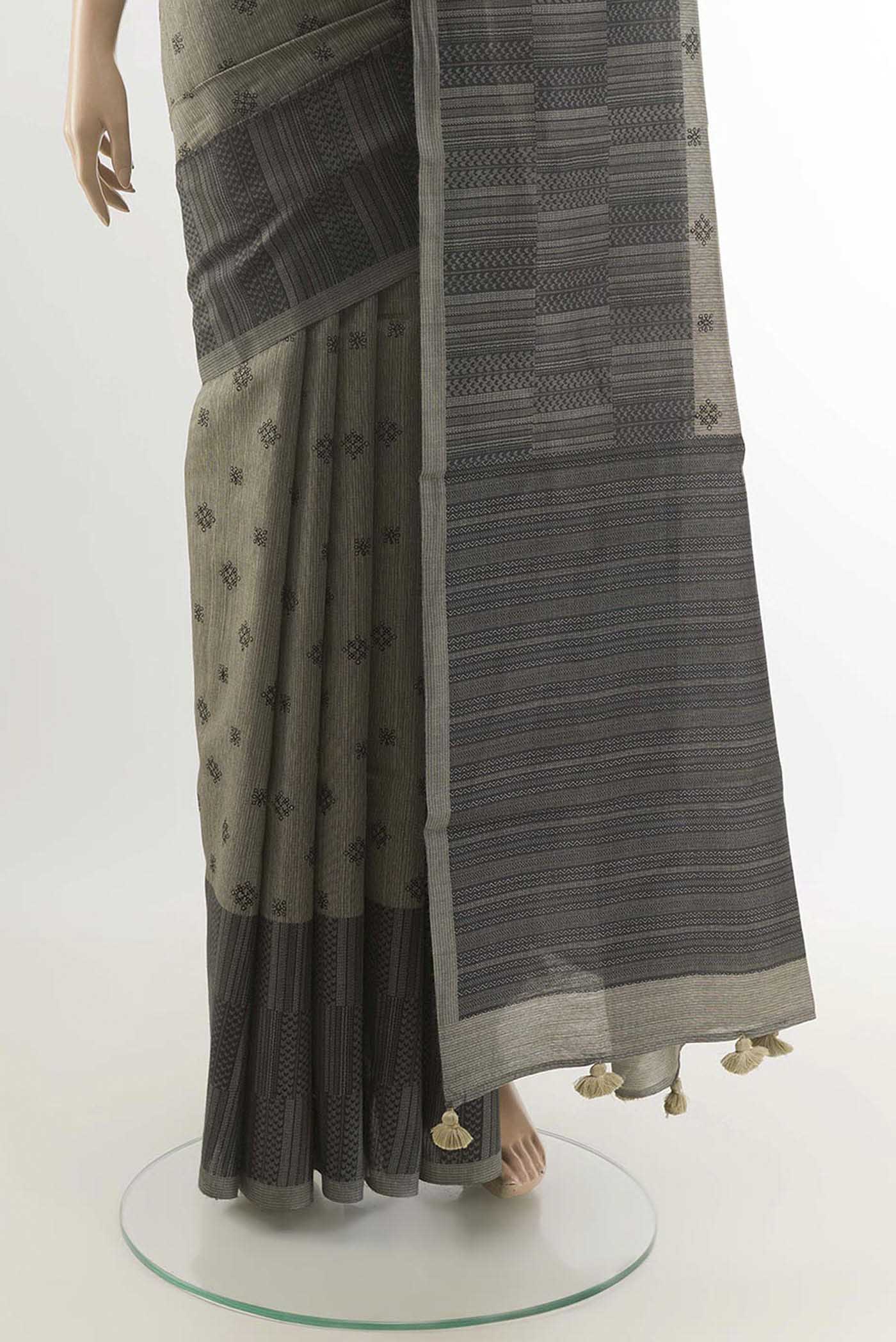 Davys Grey Tussar Saree - Image 3