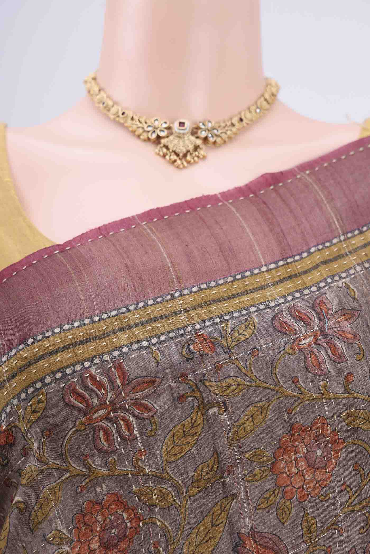 Davys Grey Tussar Silk Saree - Image 2
